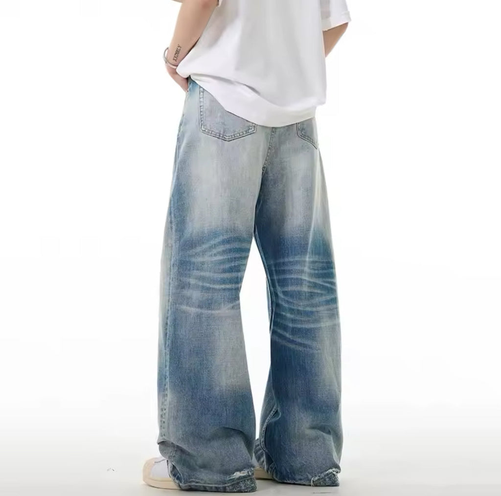 Faded Blue Button Fly Baggy Jeans