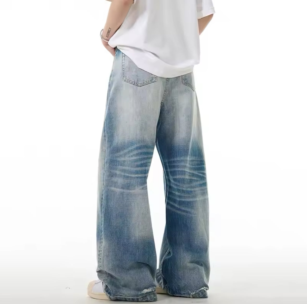 Faded Blue Button Fly Baggy Jeans