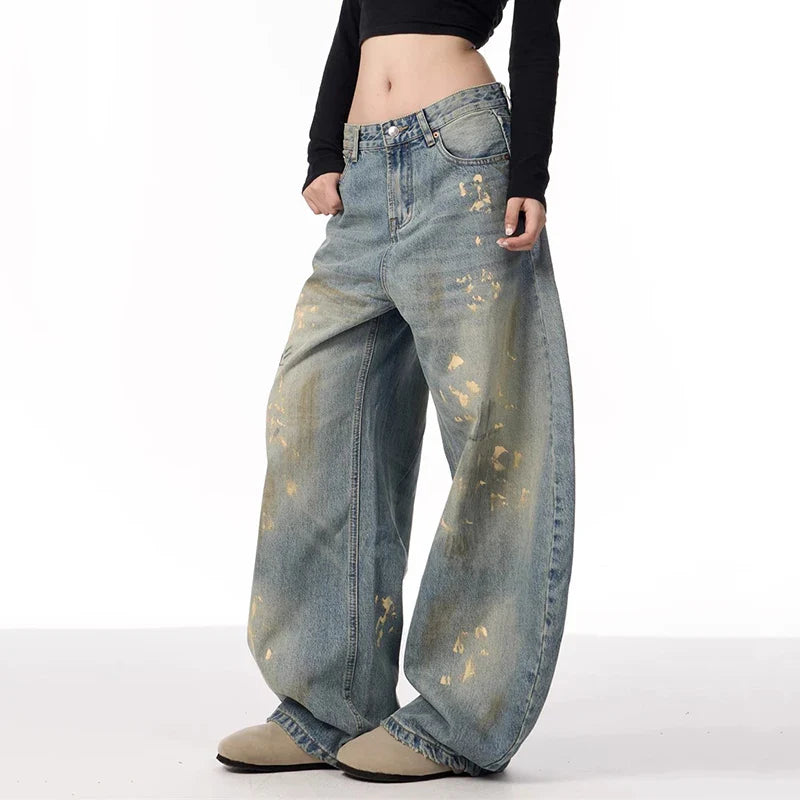 Blue Desert Wash Painted Baggy Jeans