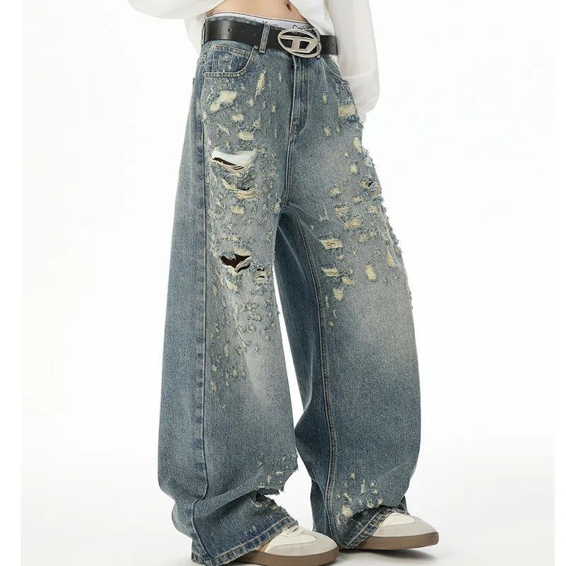 Blue Distressed Baggy Jeans