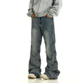 Faded Blue Scrunched Straight Leg Jeans