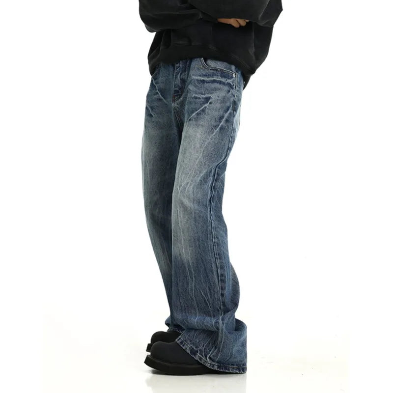 Cracked Blue Wide Leg Jeans
