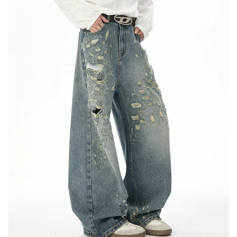 Blue Distressed Baggy Jeans