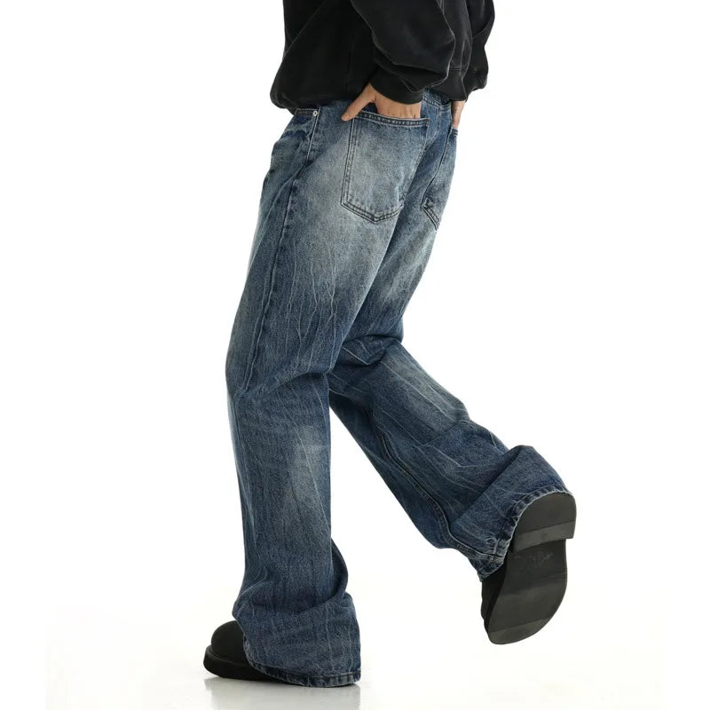 Cracked Blue Wide Leg Jeans