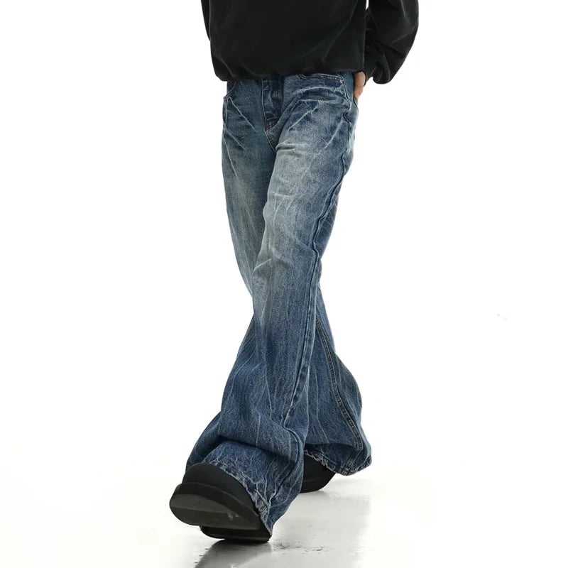 Cracked Blue Wide Leg Jeans
