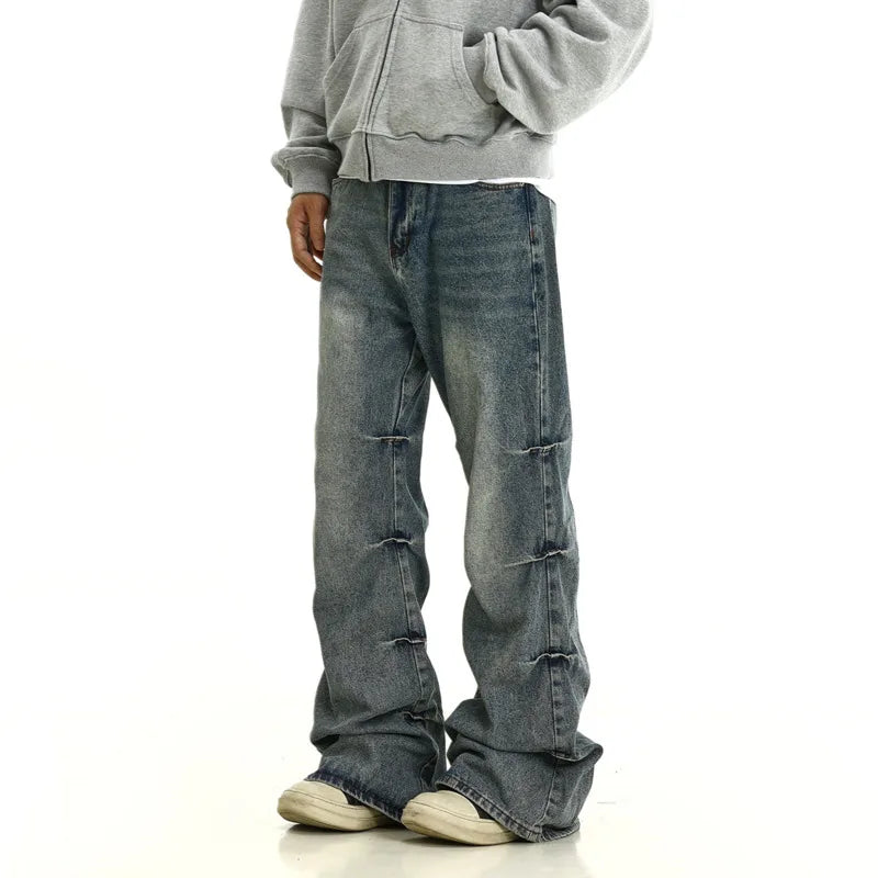 Faded Blue Scrunched Straight Leg Jeans