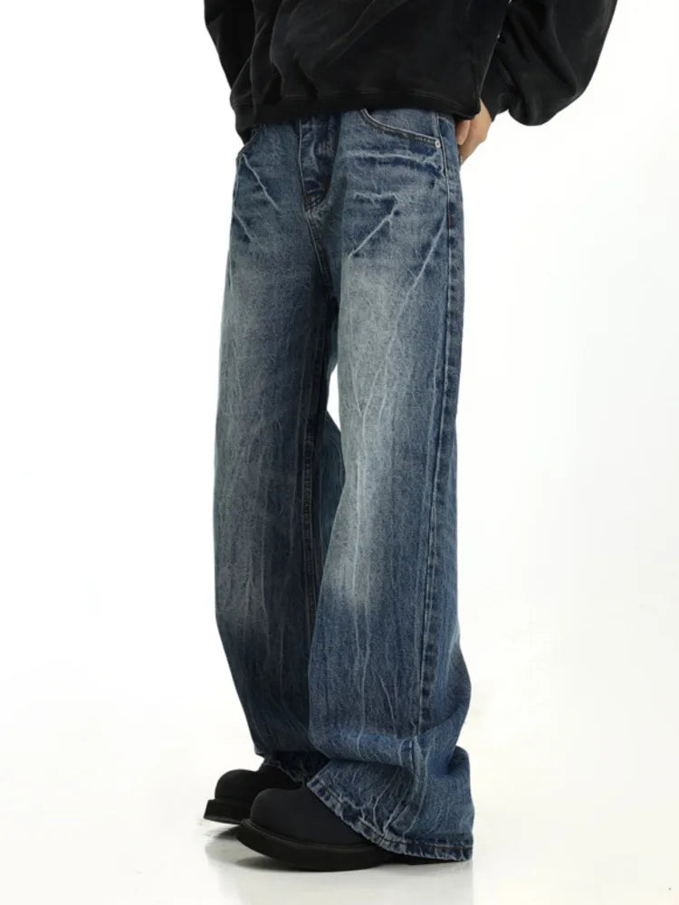 Cracked Blue Wide Leg Jeans