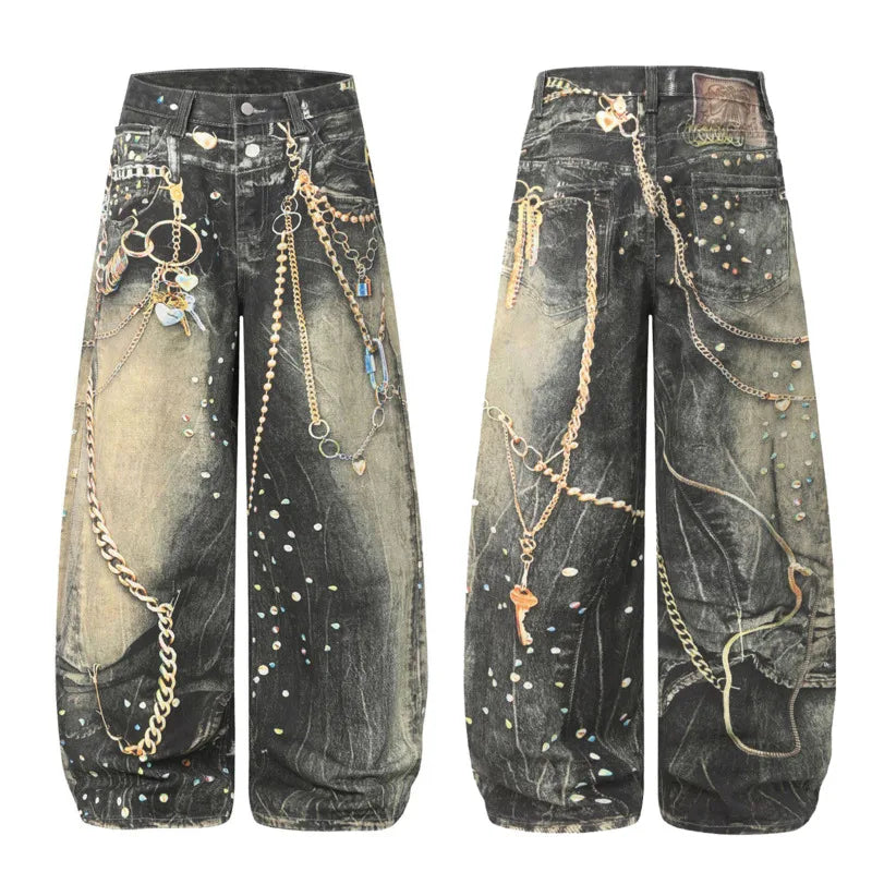 Graphic Chain Baggy Jeans