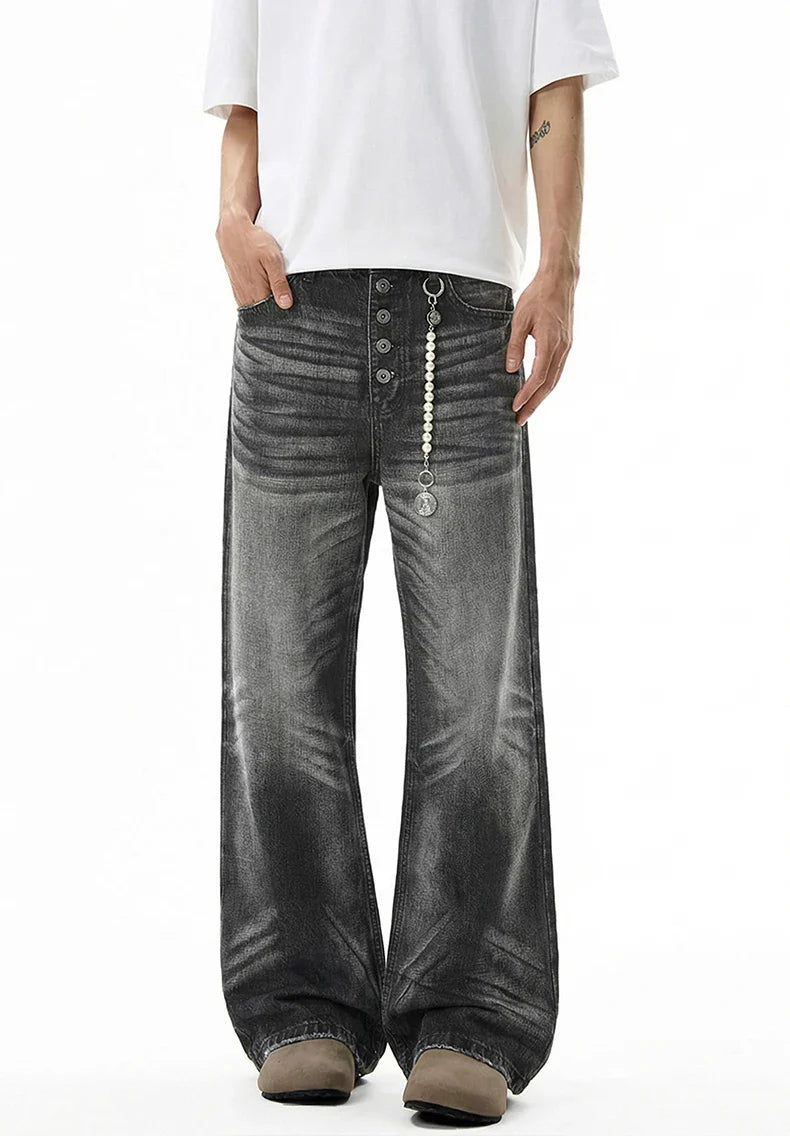 Faded Black Button Fly Baggy Jeans