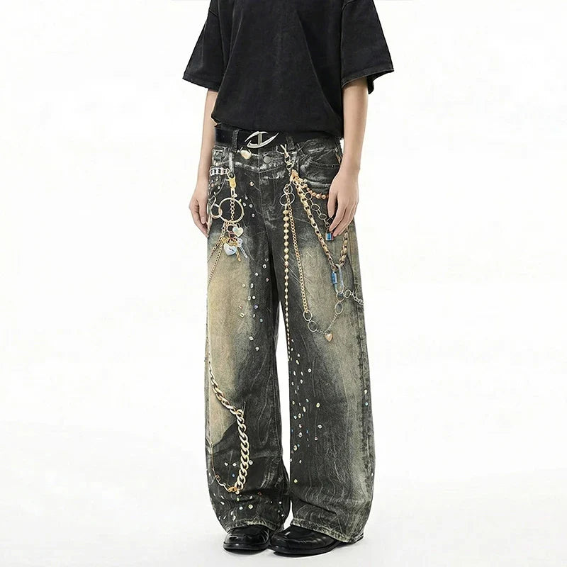 Graphic Chain Baggy Jeans