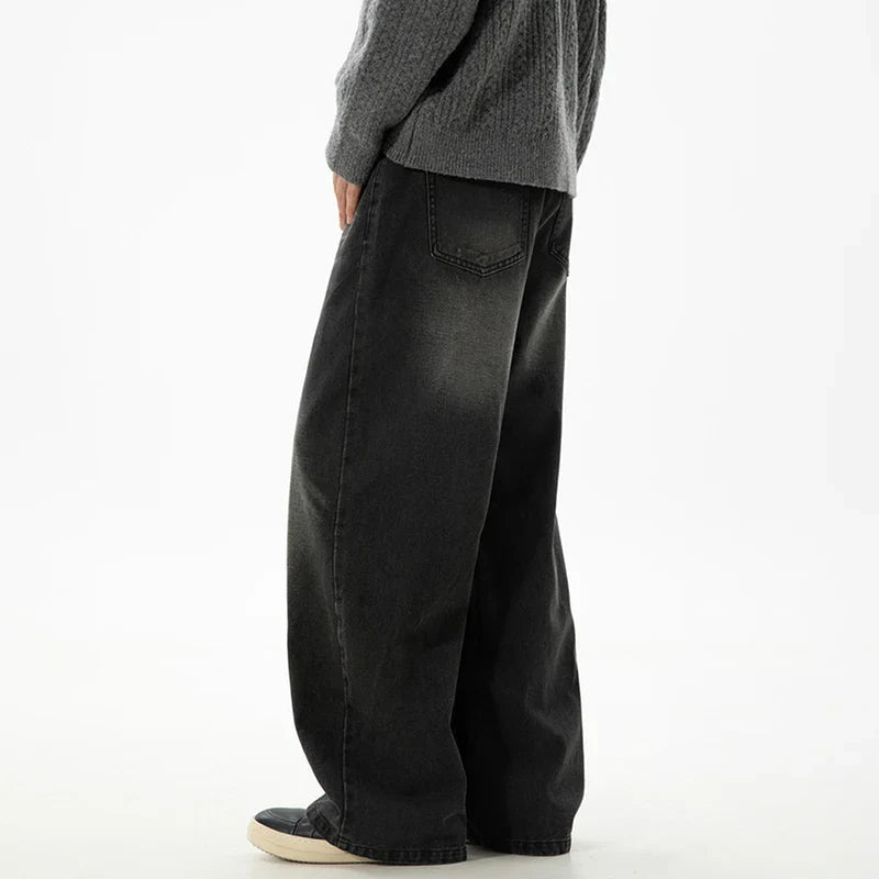 Whiskered Black Baggy Jeans