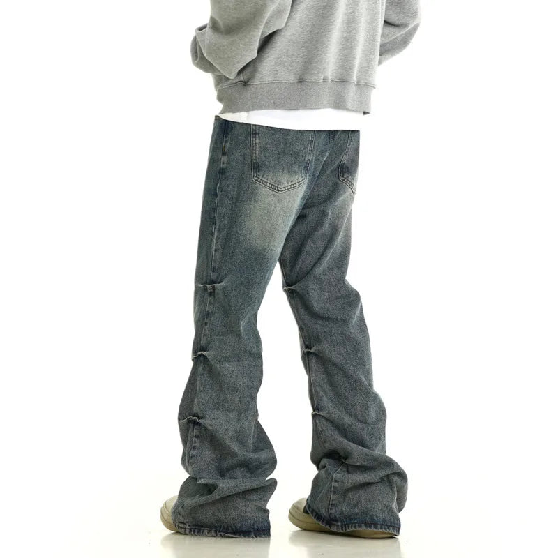Faded Blue Scrunched Straight Leg Jeans