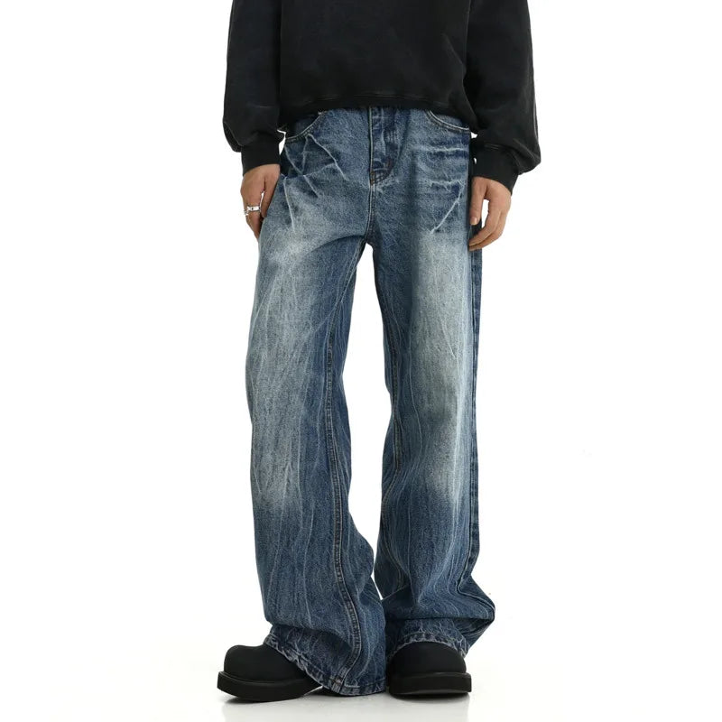 Cracked Blue Wide Leg Jeans