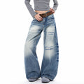 Blue Faded & Distressed Baggy Jeans