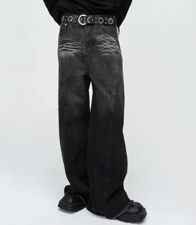 Faded Black Baggy Embroidered Jeans