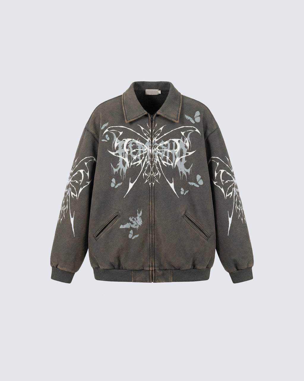 Retro Butterfly Graphic Zip-Up Jacket