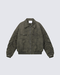 Ruched Sleeve Fleece-Lined Bomber Jacket