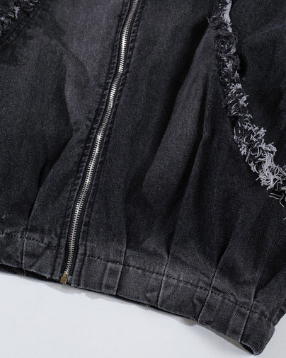 Hip-Hop Shoulder-Padded Denim Jacket