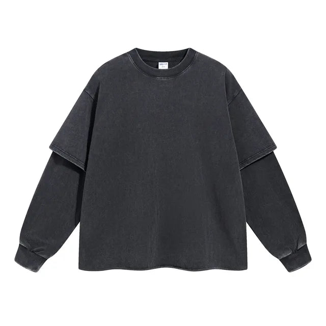 Faded Black Double Layered Long Sleeve Shirt