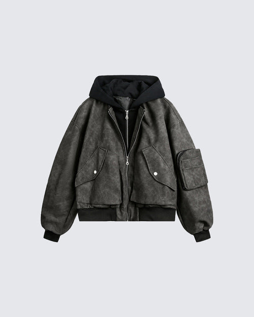 Black Layered Hooded Couple Jacket