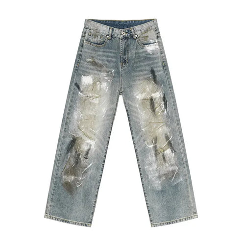 Blue Worn Out Wide Leg Jeans