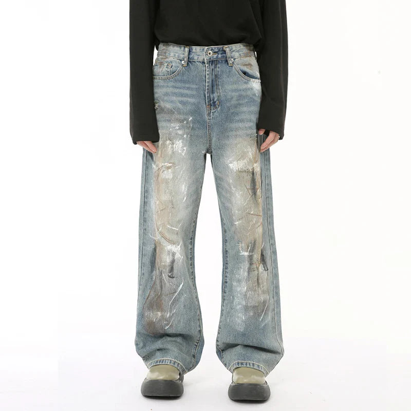 Blue Worn Out Wide Leg Jeans